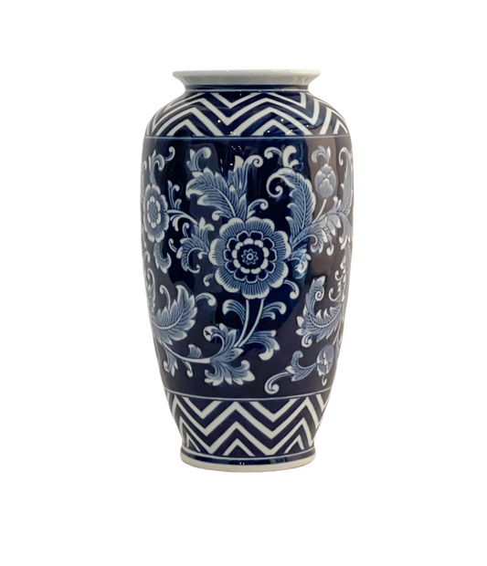 Vase Ceramic Glazed Blue and White 19”