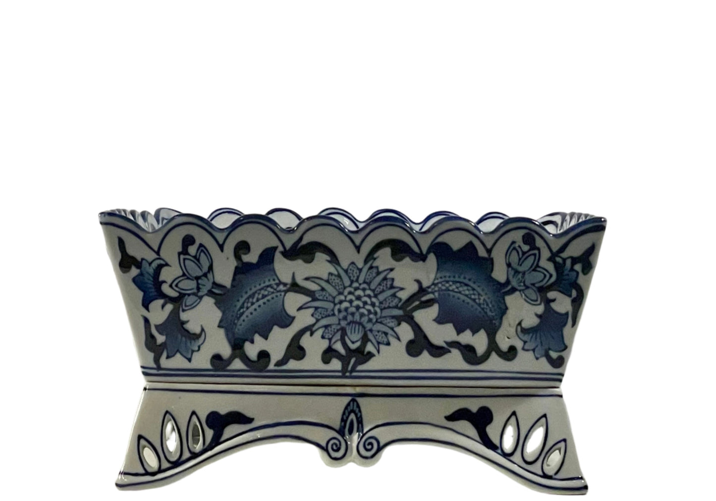 Chinoiserie Square Scallop Footed Dish 12”