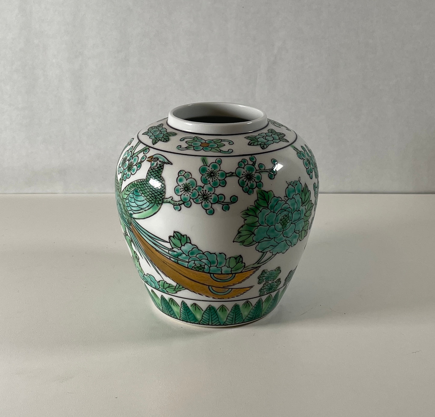 5” Vintage Teal & Emerald Otagiri Peacock Vessel
