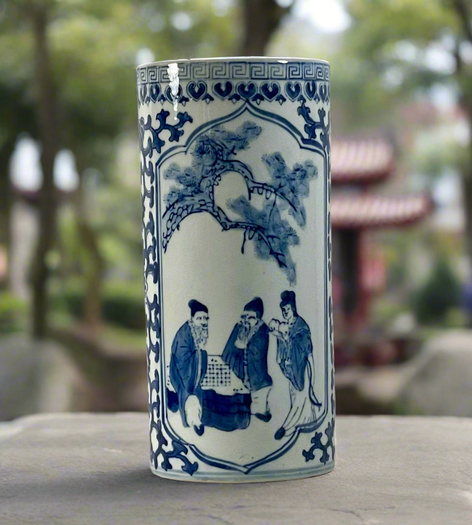 Chinoiserie Cylindrical 11”  Vessel