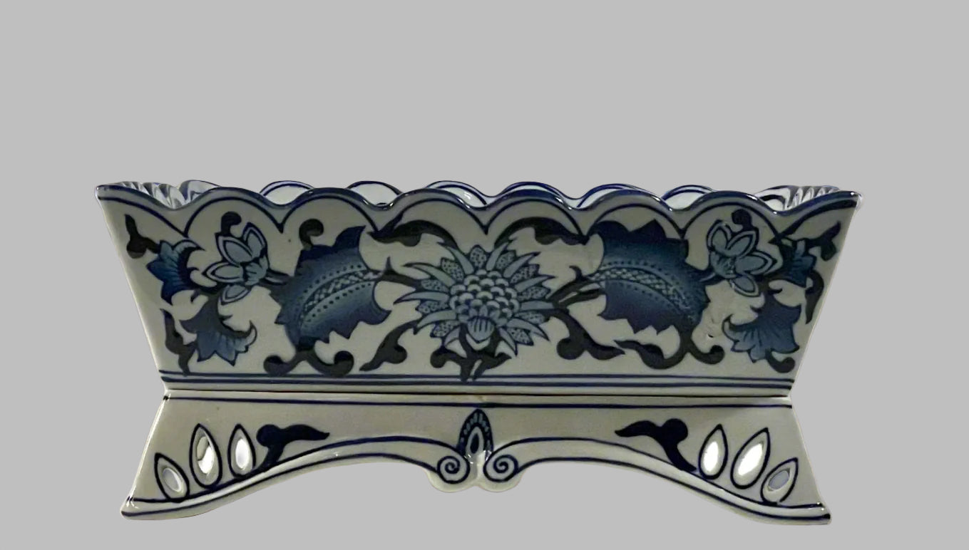Chinoiserie Square Scallop Footed Dish 12”