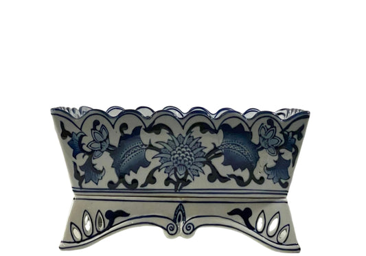 Chinoiserie Square Scallop Footed Dish 12”