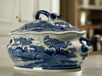 Chinoiserie 16” Vintage Bombay Chinoiserie Covered Tureen