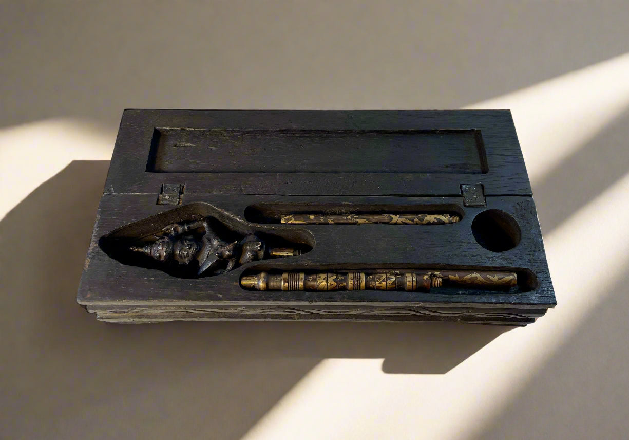 Vintage Tattoo Ink Pen with Wooden Box