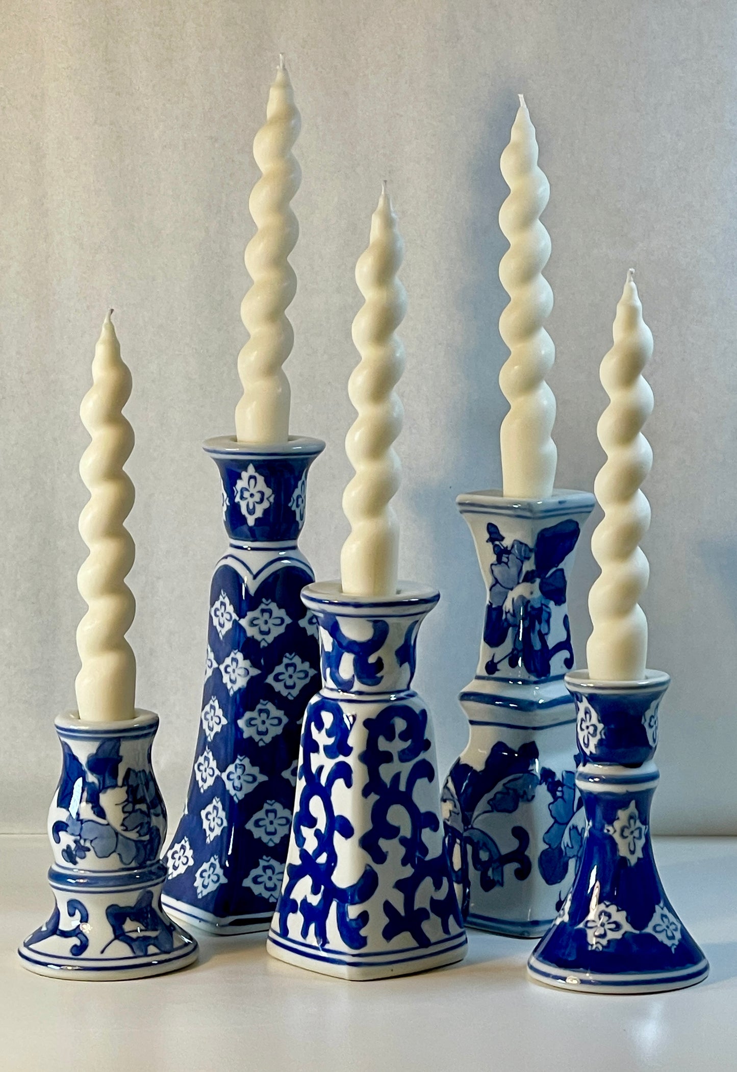 5 piece set of Chinoiserie Candlesticks