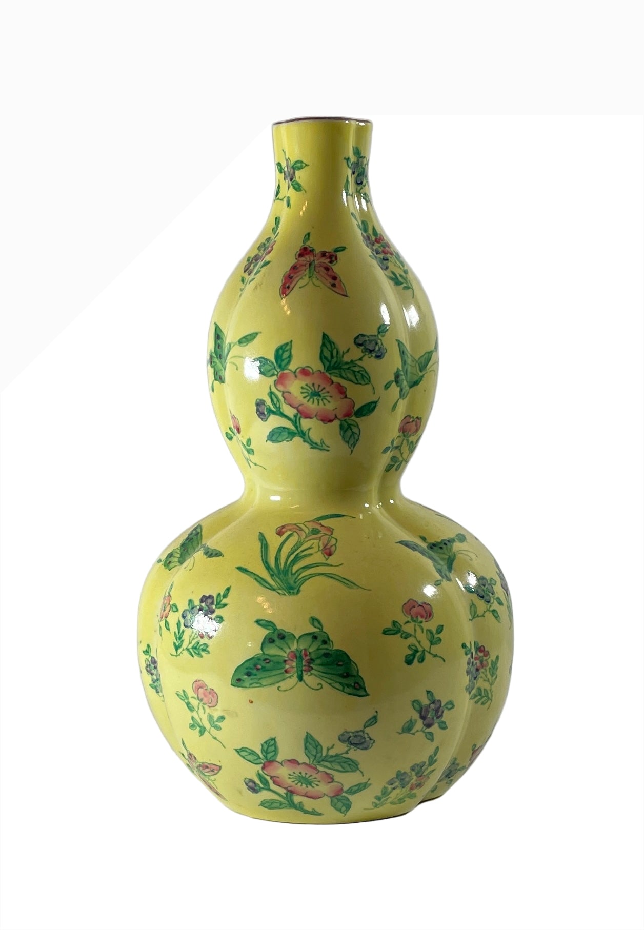 12.5” Yellow Porcelain Butterfly Vase