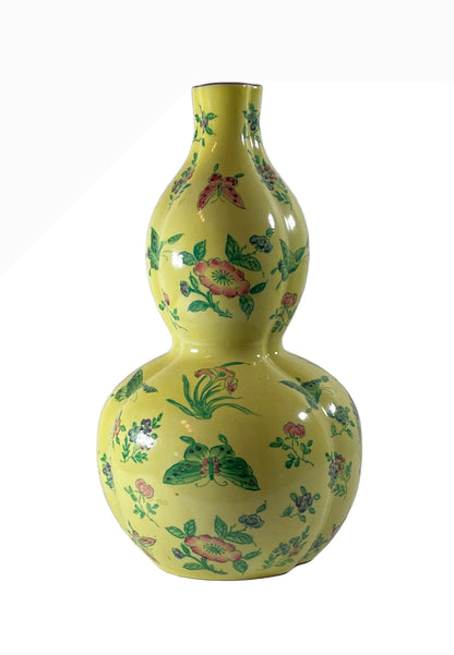 12.5” Yellow Porcelain Butterfly Vase