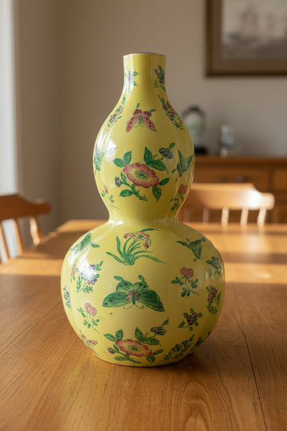12.5” Yellow Porcelain Butterfly Vase