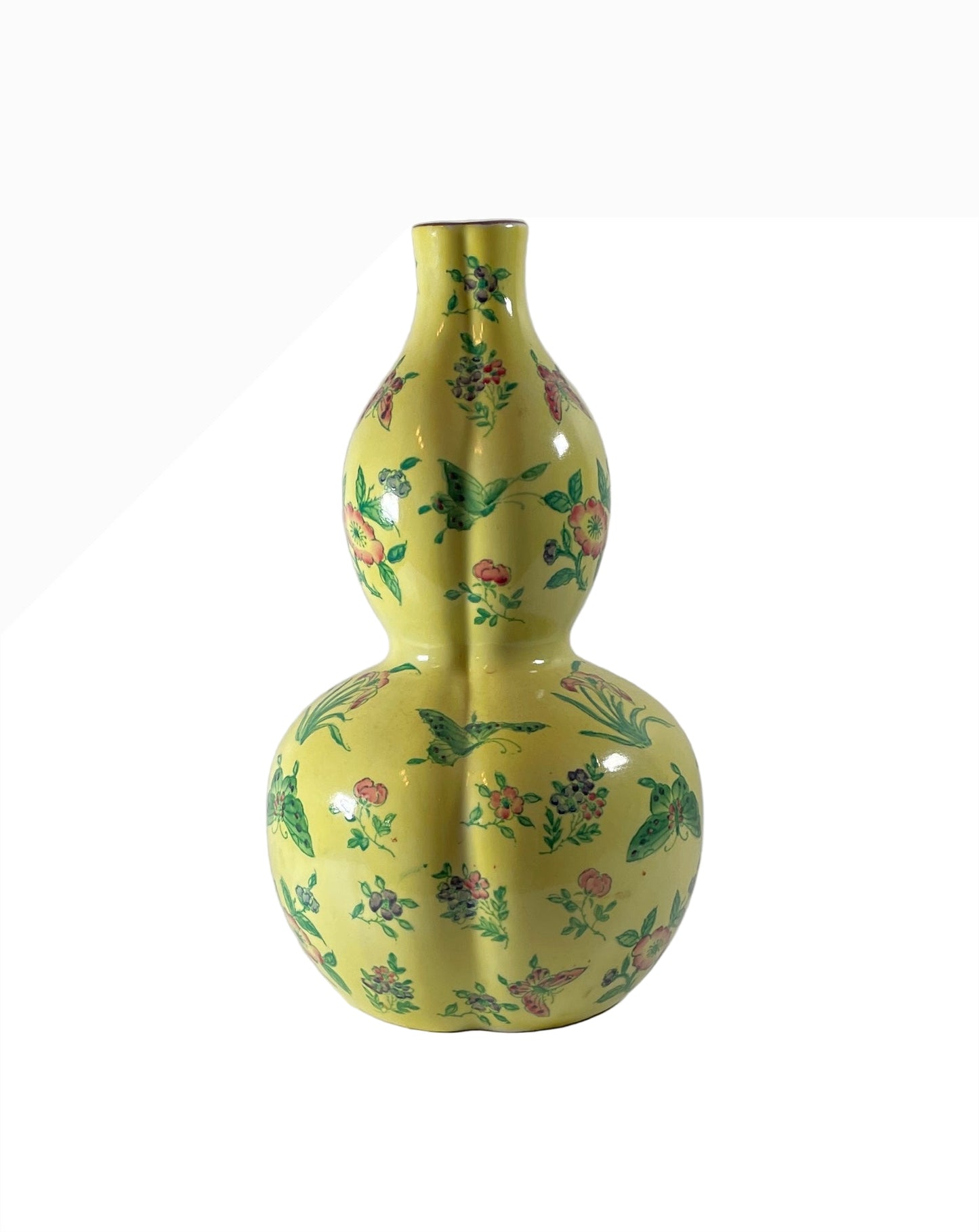 12.5” Yellow Porcelain Butterfly Vase