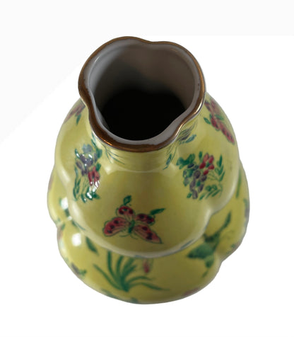 12.5” Yellow Porcelain Butterfly Vase