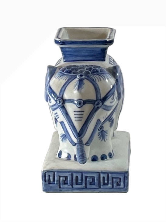 Chinoiserie Blue & White Elephant Vase Bookends