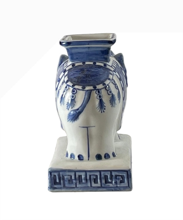 Chinoiserie Blue & White Elephant Vase Bookends