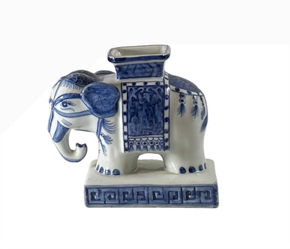 Chinoiserie Blue & White Elephant Vase Bookends