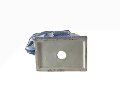 Chinoiserie Blue & White Elephant Vase Bookends