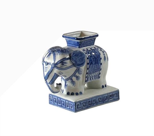 Chinoiserie Blue & White Elephant Vase Bookends
